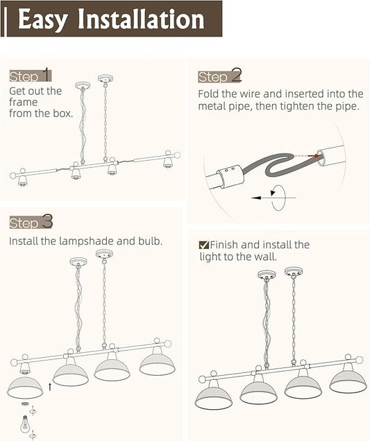 FEMILA 4-Light Pool Table Lights for 7ft/8ft Table, 48" Modern Billiard Llight Kitchen Island Light, Hanging Pool Table Lamp for Game Room,Kitchen, Bar, Coffee Shop, 4FG60-4LP BK