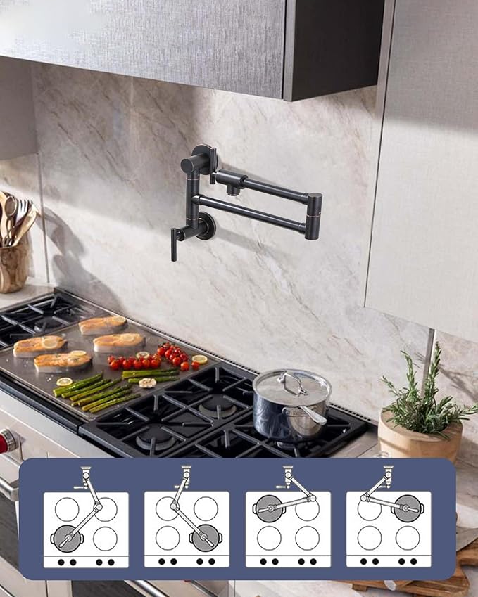 Pot Filler Oil Rubbed Bronze: WOWOW Solid Brass Pot Filler Faucet Two Attachment Single Hole Wall Mounted Stove Faucet with Double Joint Swing Arms