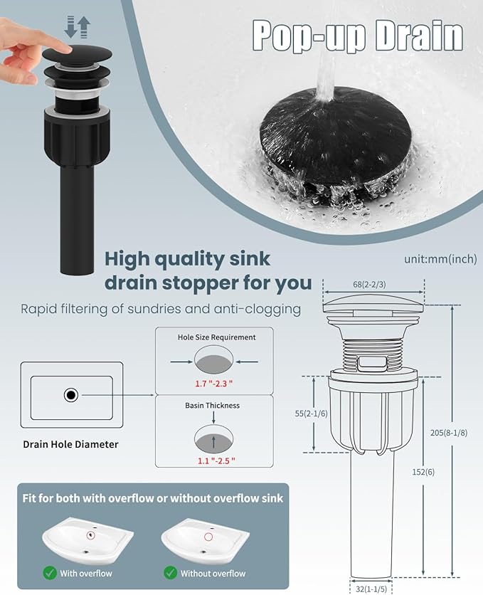 Bathroom Sink Faucet, Oil Rubbed Bronze Bathroom Sink Faucets & Parts(Pop-up Drain+6" Escutcheon Plate+Supply Hoses), Single Handle for Modern Farmhouse RV Sink