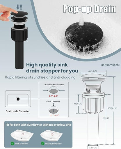 Bathroom Sink Faucet, Oil Rubbed Bronze Bathroom Sink Faucets & Parts(Pop-up Drain+6" Escutcheon Plate+Supply Hoses), Single Handle for Modern Farmhouse RV Sink