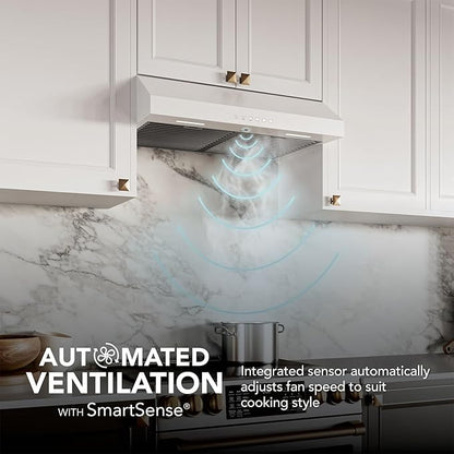 Broan-NuTone 30 Inch Glacier Under Cabinet Range Hood, ENERGY STAR, 490 Max Blower CFM - Electric Rangehood and Exhaust for Kitchen Stove Cooking and Ventilation, White