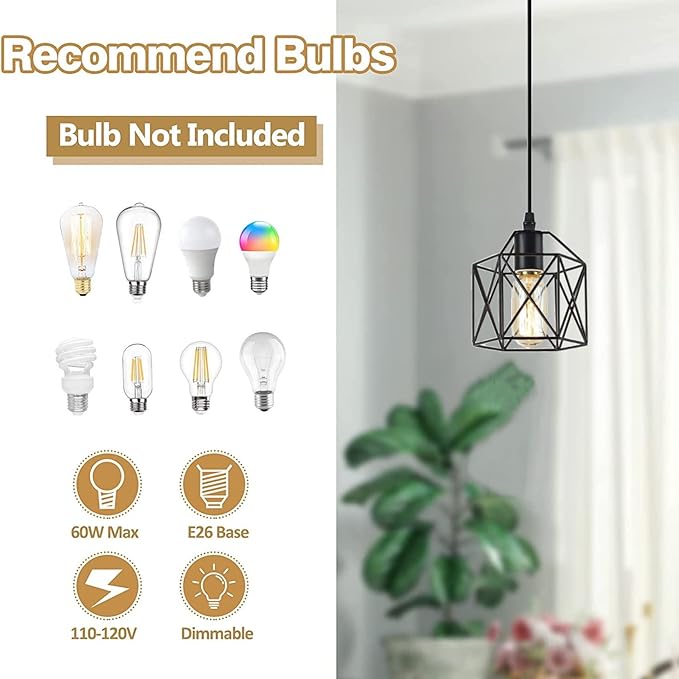 Black Pendant Light, Farmhouse Rustic Vintage Hanging Lamp Industrial Metal Mini Cage Pendant Lighting Fixture for Kitchen Island Bedroom Hallway, E26 Base