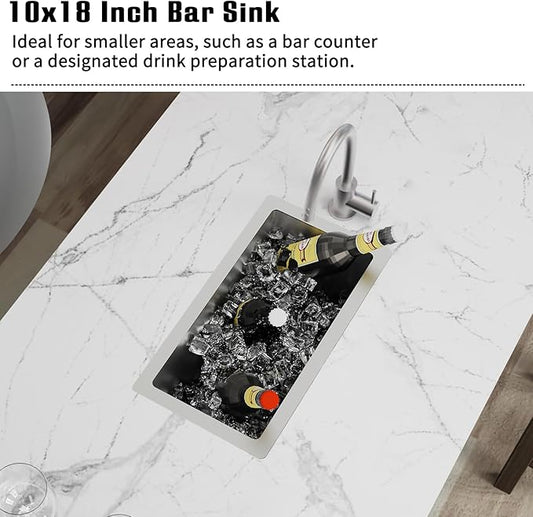 Kitchen And Bar Sink,10x18 Inch Stainless Steel Drop In Single Bowl Undermount RV Prep Small Kitchen&Bar Sink Ideal Choice For Small Space Come With Bottom Grid,Soap Mat And Drain Assembly