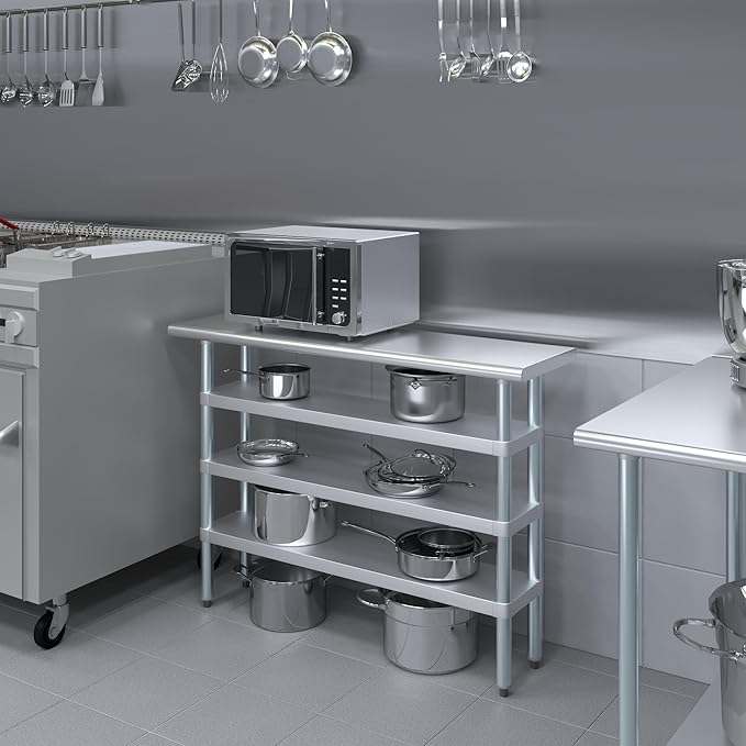 AmGood Stainless Steel Work Table with 3 Shelves | Kitchen Island Food Prep | Laundry Garage Utility Bench | NSF Certified (48" Long x 14" Deep)