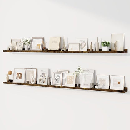 Dreamland Picture Ledge Shelf for Wall, Floating Shelves Set of 2,72 inch Long Floating Shelves with Lip for Living Room,Bedroom,Bathroom,Kitchen,Rustic Brown