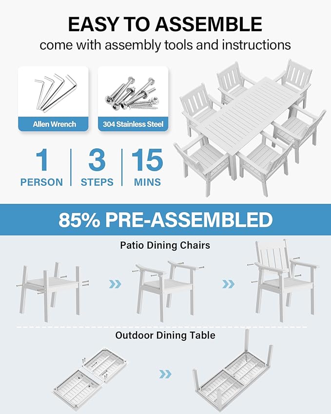 YEFU Patio Dining Chairs Set of 6: All Weather Outdoor Dining Chairs with Wide Curved Seat and Backrest - Outdoor Furniture Plastic for Outside Backyard/Garden/Porch/Deck 350lbs Capacity White