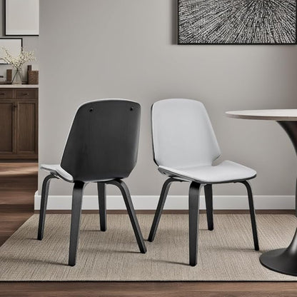 Armen Living Brinley Mid Century Modern Gray Faux Leather and Black Wood Dining Room Accent Side Chair for Kitchen Table Desk Vanity