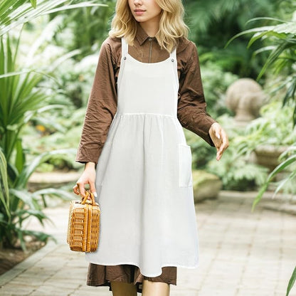 Cityelf Vintage White Apron Maid Pioneer Costume Victorian Style Cotton 50’s Ruffle Dress Apron with Long Ties and Pockets
