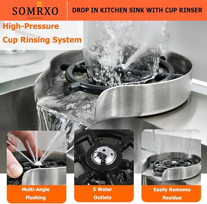33×22 Drop In Kitchen Sink with Faucet Combo - Stainless Steel Kitchen Sink Drop In with Cup Washer, 9 Inch Deep Single Bowl Kitchen Sinks and Faucets Combo Set