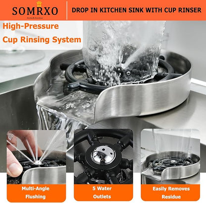 30 Inch Drop In Kitchen Sink with Faucet Combo - Stainless Steel Drop In Sink with Cup Washer, 9 Inch Deep Single Bowl Kitchen Sinks and Faucets Combo Set,Top Mount Design for Modern Kitchens