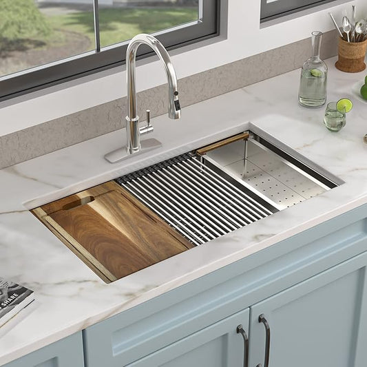 30 Undermount Kitchen Sink - Fulorni 30"x19" Kitchen Sink Ledge Workstation Under Counter 16 Gauge 304 Stainless Steel Single Bowl Basin