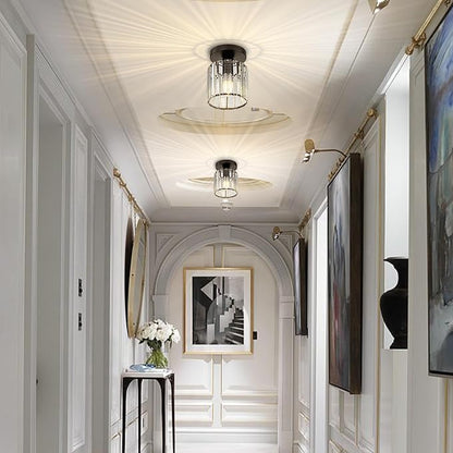 Crystal Ceiling Light, Modern Industrial Semi Flush Mount Ceiling Light Fixtures, E26 Black Indoor Lighting Fixture for Hallway, Entryway, Bathroom, Kitchen, Dining Room, 1-Light