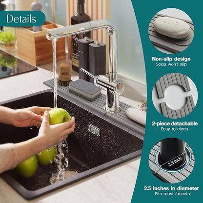 Eormoe Kitchen Sink Faucet Mat - 15.7in Diatomite Sink Protectors for Kitchen Sink, Stone Sink Splash Guard for Kitchen Counter Sink Accessories (Grey, 15.7'' x 3.9'')