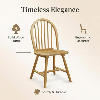 SIMOE Windsor Dining Chairs Set of 2, Farmhouse Kitchen Chairs with Solid Wood Legs, Spindle Back, Wooden Armless Dining Room Chairs for Kitchen, Dining Room, Oak