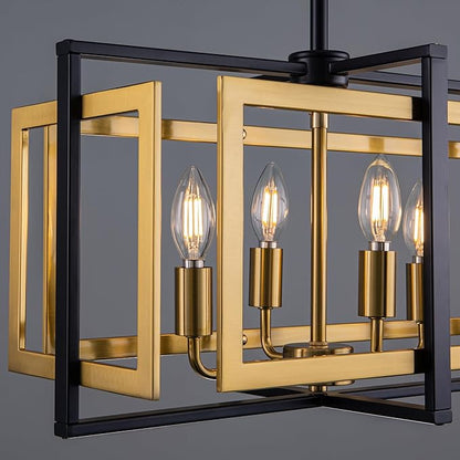 TOCHIC 8-Light Kitchen Island Lighting Black and Gold Rectangular Farmhouse Chandelier, Modern Linear Chandelier Island Lights for Kitchen, Kitchen Island, Dining Room, 36'' L