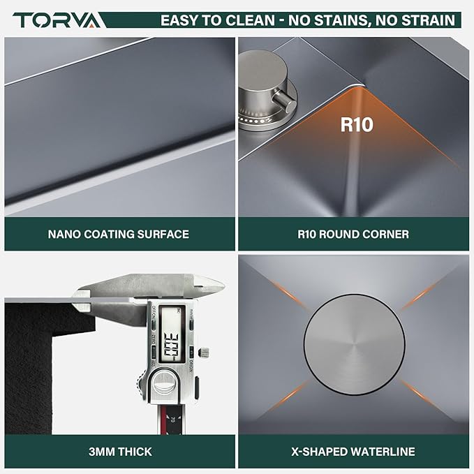TORVA RV Kitchen Sink, 13 x 15 x 7 Inch Undermount Bar Sink 16 Gauge Stainless Steel Single Bowl Sink with Foldable Faucet Cutting Board, Grey