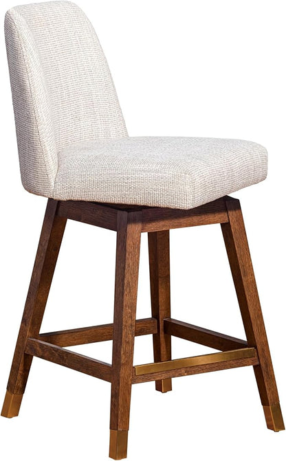 Armen Living Amalie Modern Farmhouse 26" Seat Height Swivel Bar Stool for Kitchen Island Counter in Brown Oak Wood with Beige Fabric