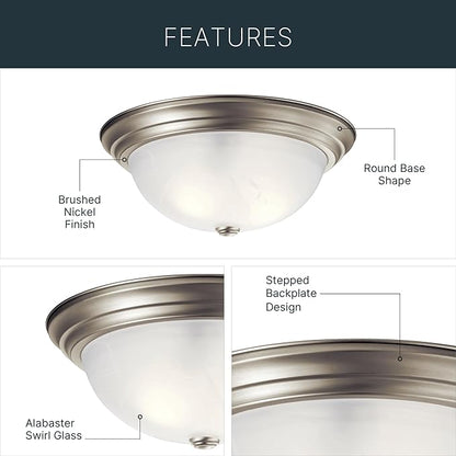 Kichler 15.25" Flush Mount Ceiling Light in Brushed Nickel, 3-Light Fixture with Clear Satin Etched Glass, Brushed Nickel, (15.25" x 6"), 8110NI