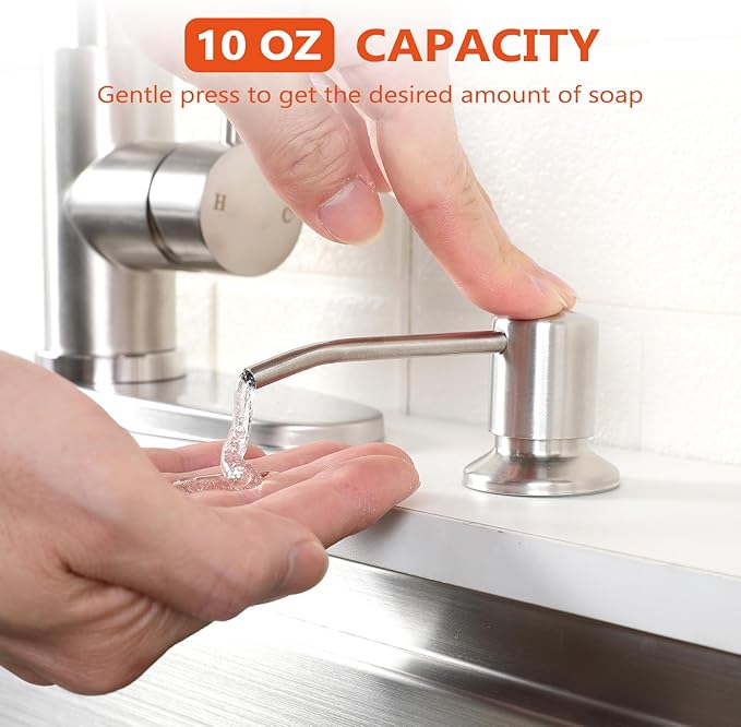 HOTIS Kitchen Faucet with Soap Dispenser, Brushed Nickel Kitchen Faucet with Pull Down Sprayer 3 Modes, High Arc Single Handle RV Bar Sink Faucets for Farmhouse RV Laundry Camper, HT-SLYT004L-S-1