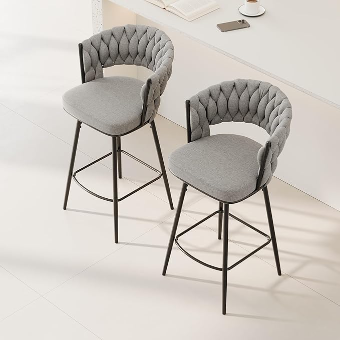 360°Swivel Bar Chairs Set of 2, Equipped with Soft Cushioned backrest Counter Stool, Metal Leg Luxury Kitchen Chair, Suitable for Family Dining, Kitchen Island