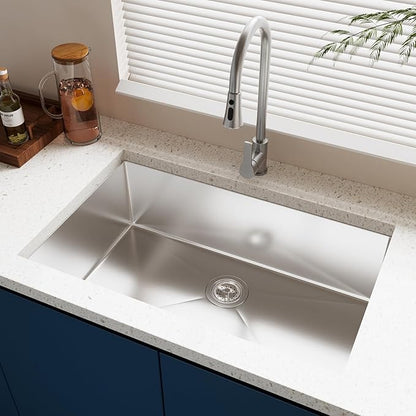 30 Inch Undermount Kitchen Sink - 30x19x9 Kitchen Sinks with Brushed, 18 Gauge 304 Stainless Steel Includes Drain Strainer, Deep Single Bowl Handmade Basin