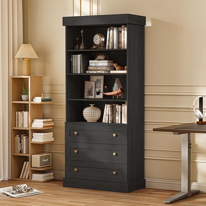 ivaniti 71" Tall Farmhouse Kitchen Pantry, Large Storage Cabinet with Adjustable Shelves, 3 Drawer, Wood Versatile Hutch Cabinet for Dining Room, Living Room, Black 3 PCS