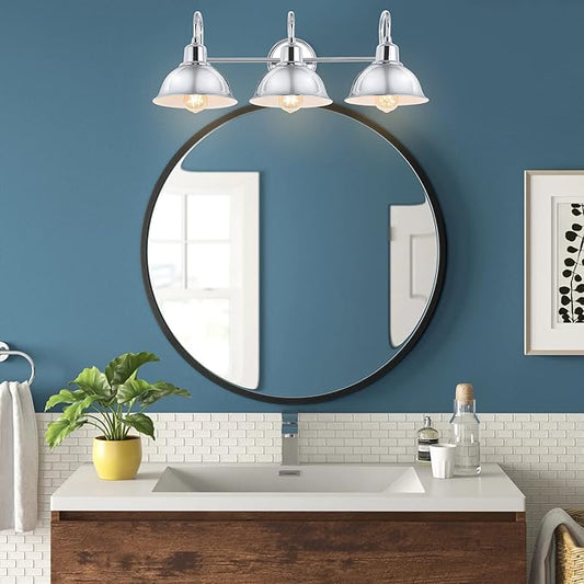 JONATHAN Y 27" Chrome Farmhouse Industrial 1-Light LED Vanity Wall Sconce for Bathroom Mirror Kitchen, Metal Shade, Dimmable Vintage Lighting, LED Bulb Included (JYL7483A)