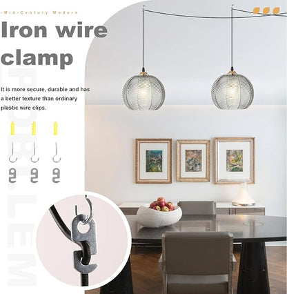 Smoke Gray Glass Plug in Pendant Light, Plug in Hanging Light Fixture with 8.7" Ribbed Globe Shade, Mid Century Modern Hanging Lamp Plug in Chandelier Lighting for Living Room Kitchen Bedroom