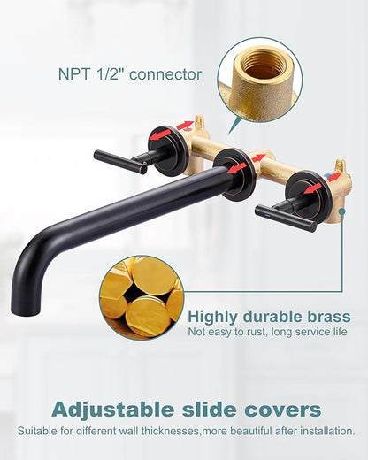 Wall Mount Tub Filler: WOWOW Oil Rubbed Bronze Bathtub Faucet Long Spout Reach, Bath Tub Filler Faucet 2 Handle Wall Mounted Bathtub Faucets with Brass Rough in Valve Included Wall Mounted Tub Faucet
