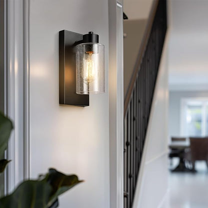 Globe Electric 60000129 1-Light Outdoor Wall Sconce, Dark Bronze, Clear Seeded Glass