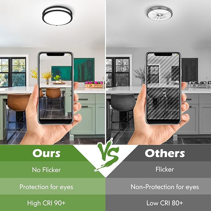 GoBright 1-Pack 36W LED Ceiling Light Fixture (450W Equiv), 12IN Modern Flush Mount Ceiling Lights, Dimmable Ceiling Lamps Super Bright 3200LM, 2700K-6500K 5CCT Adjustable for Bedroom Kitchen, Black
