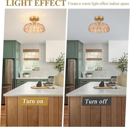 Hallway Lights Fixture Ceiling,Amber Semi Flush Mount Ceiling Lights,9.8" E26 Vintage Light Fixtures for Closet Hallway Kitchen Dining Room