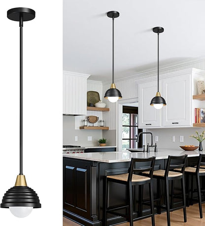 Industrial Kitchen Pendant Light Fixtures: 6 Inch Metal Modern Chandelier - Adjustable Farmhouse Black and Gold Pendant Lighting for Kitchen Living Room Bedroom
