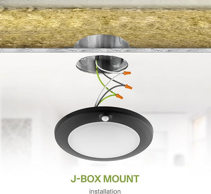ASD 6 Inch Motion Sensor LED Disk Lights - 15W 120V 2700-5000K Black Dimmable Flush Mount Ceiling Light Fixture, Low Profile Surface Mount Disc Lights, Junction Box & Can, ETL, Energy Star, 6 Pack