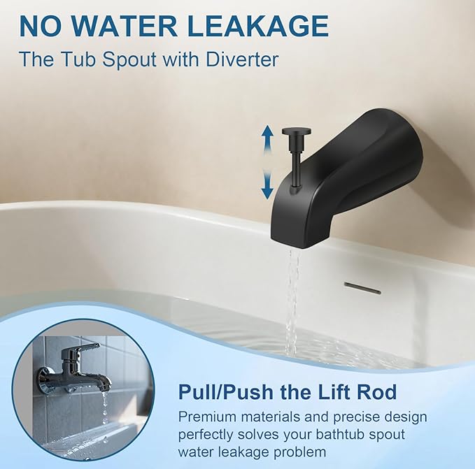 Universal Tub Spout for 1/2" Copper Pipe, 1/2" IPS and 3/4" IPS, Bathtub Faucet with Diverter and Adapter and Hex Wrench (Matte Black)
