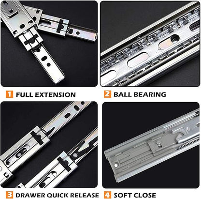 Gobrico 12 inch Drawer Slides 5 Pair，Soft Close Drawer Slides 3 Fold, Cabinet Drawer Slides Full Extension Drawer Slides, Heavy Duty Slide Rails, Side Mount Ball Bearing Tracks Guide Drawer Glides