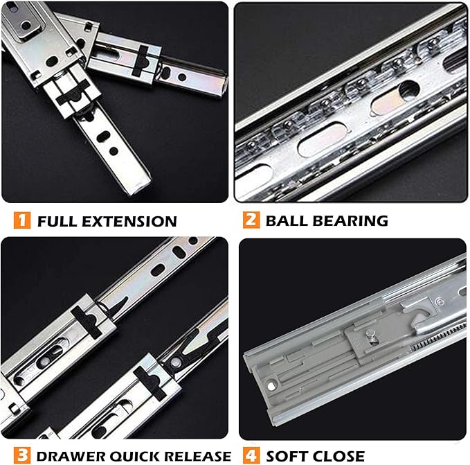 Gobrico 12 inch Drawer Slides 6 Pair，Soft Close Drawer Slides 3 Fold, Cabinet Drawer Slides Full Extension Drawer Slides, Heavy Duty Slide Rails, Side Mount Ball Bearing Tracks Guide Drawer Glides