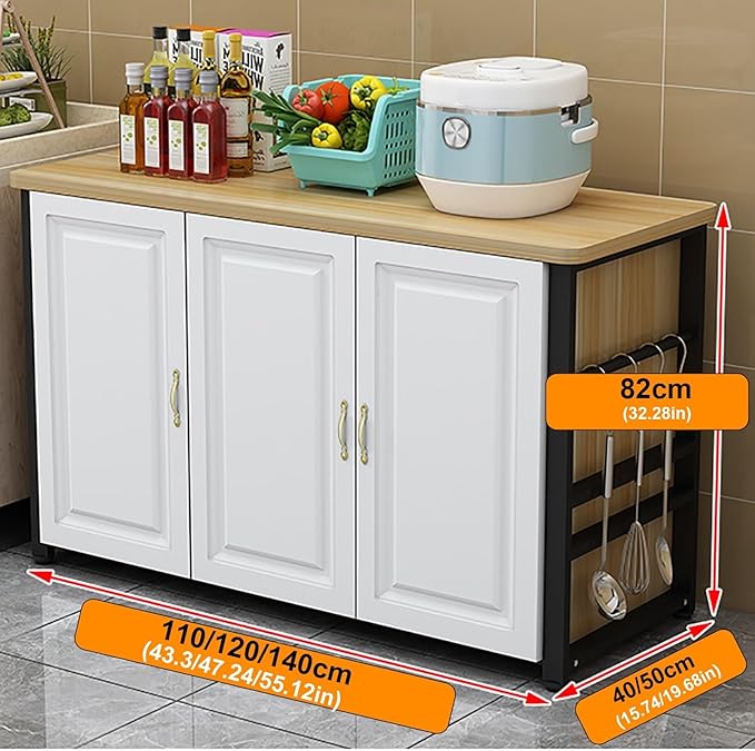 Kitchen Pantry Cabinet, Small Storage Cabinet, Kitchen Island,Buffet Cabinet with Storages, Large Storage Home Preparation Table Metal Bracket Sturdy and Stable Countertop(140x50cm/55.12x19.69in)