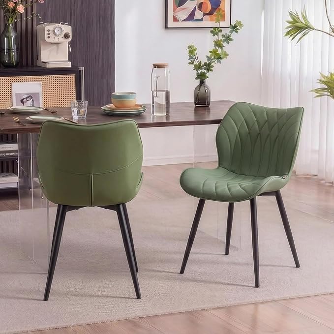 Kidol & Shellder Dining Chairs Set of 2, PU Leather Upholstered Kitchen Chairs with Back Armless, Mid Century Modern Side Chair for Dining Room, Living Room, Lounge, Restaurant, Bean Green