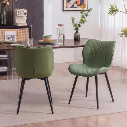 Kidol & Shellder Dining Chairs Set of 2, PU Leather Upholstered Kitchen Chairs with Back Armless, Mid Century Modern Side Chair for Dining Room, Living Room, Lounge, Restaurant, Bean Green