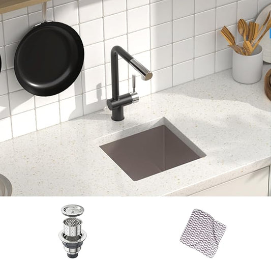 MENSARJOR Bar Sink, 14 x 14 inch Undermount Kitchen Sink, 16 Gauge Stainless Steel Sink, Handmade for Kitchen Sink, Bar Sink, or Outdoor Sink