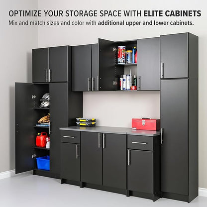 Prepac Elite 16” Wide Black Storage Cabinet with 2 Adjustable Shelves, Ideal for Bathroom, Pantry, Kitchen, Home Office, Laundry Organization, Good for Narrow Spaces 16”W x 65”H x 16”D, Black