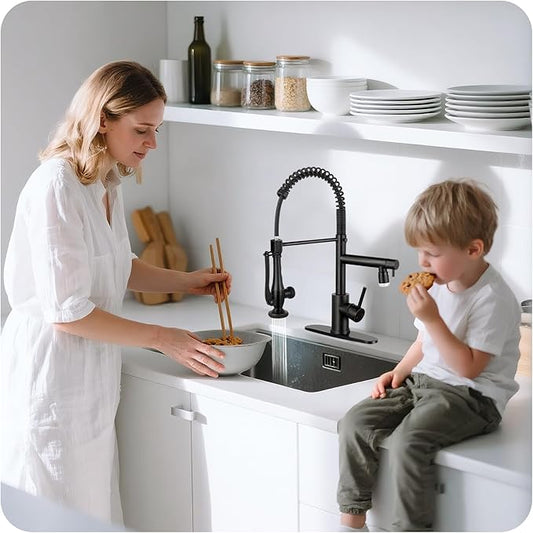 LED Kitchen Faucet with Pull Down Sprayer - ORB Single Handle Commercial Kitchen Faucets, 2-Spout Stainless Steel Spring Pull Out Kitchen Sink Faucet 1/3 Hole with Deck Plate