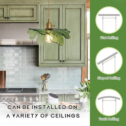 2 Pack Plug in Pendant Light, 14.75ft Cord Hanging Light with Hand Blown Green Glass Shade, Brass Pendant Lamp Plug in Hanging Lighting for Kitchen Island Bedroom Living Room Dining Room