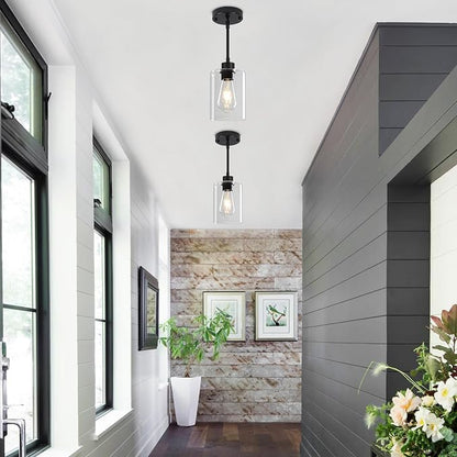 3 Pack Black Pendant Lights Kitchen Island, Modern Glass Pendant Lighting Over Island Kitchen Hanging Dining Room Light Fixtures Adjustable Pendant Lights for Bathroom Hallway Entryway Bedroom