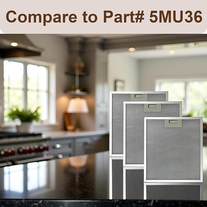 3 PCS 5MU36 Aluminum Mesh Replacement Filter Compatible with COSMO COS-5MU36 36 in. Delta Collection Ducted Under Cabinet Range Hood