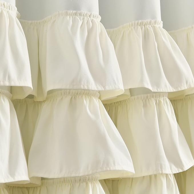 Lush Decor Allison Ruffle 100% Blackout Window Curtain Single 40" W x 84" L Ivory - Cream Blackout Curtains for Bedroom or Nursery - Coquette Curtains