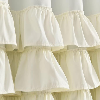 Lush Decor Allison Ruffle 100% Blackout Window Curtain Single 40" W x 84" L Ivory - Cream Blackout Curtains for Bedroom or Nursery - Coquette Curtains