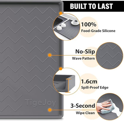 TigeJoy 37" x 22" Under Sink Mats for Kitchen Waterproof, Leak-Proof Silicone Mat Sink Protector and Cabinet Liner, Kitchen Essentials Organizer and Storage, Boot or Shoe Tray, Pet Feeding Mat