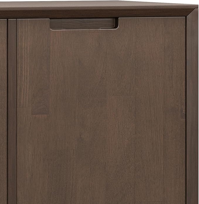 SIMPLIHOME Banting Storage Cabinet - 32 inch Wide Solid Wood Low Cabinet in Walnut Brown, Modern Industrial Sideboard for Living Room, Entryway, or Dining Room with Metal Base and Adjustable Shelves